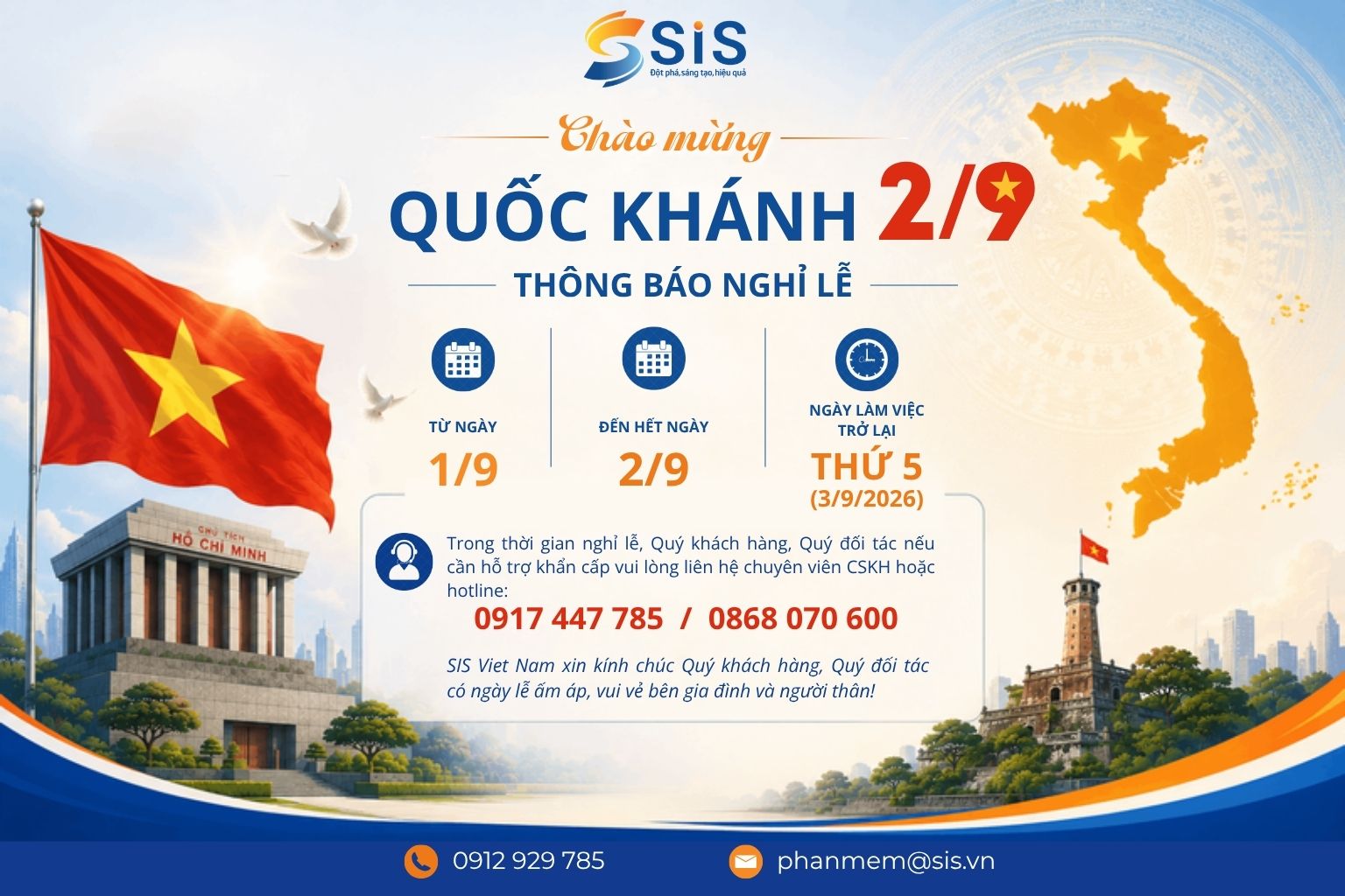 THÔNG BÁO LỊCH NGHỈ LỄ QUỐC KHÁNH 02/09/2026 